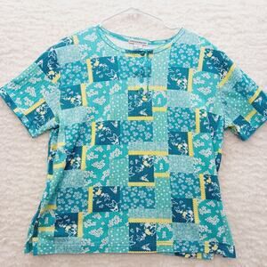 T-Shirt Size L Blue Butterfly Patchwork Cottagecore Bloomcore Whimsycore Boho